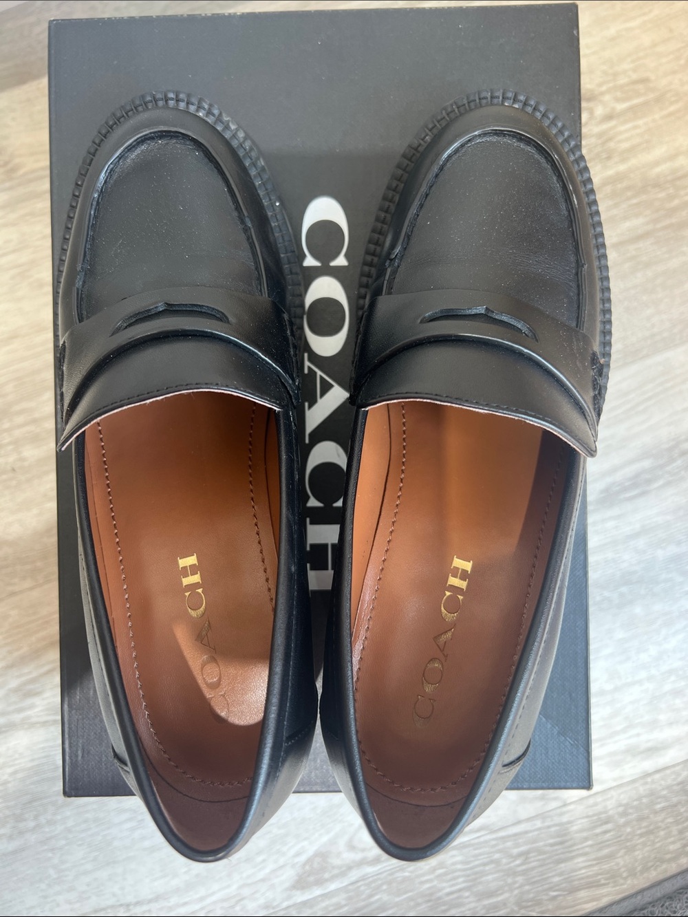 COACH Black Leather Penny Loafers for Women - Picture 5 of 9